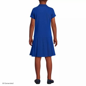Robe uniforme scolaire en coton bleu pour filles, style jupe à manches courtes en tissu tricoté - Product Image 4