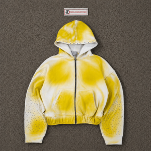 Sweat-shirt à capuche zippé dégradé jaune et blanc, coupe oversize, streetwear unisexe, veste à capuche ombrée premium, fermeture éclair intégrale, effet vintage délavé - Product Image 5
