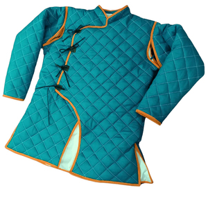 Teal Quilted Cotton <b>Jacket</b> With Orange Trim Women's Medieval Gambeson Costume Coat SCA LARP Full Sleeve Adult - Product Image 4