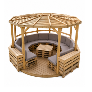 Gazebo de Jardín Moderno y Duradero de Madera para Exteriores con Asientos Integrados para Resort, Villa, Patio Trasero y Terraza - Product Image 2