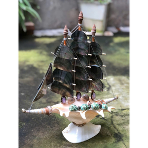 Figura de barco de concha marina hecha a mano, regalos y recuerdos de conchas marinas naturales del océano de Vietnam - Product Image 3