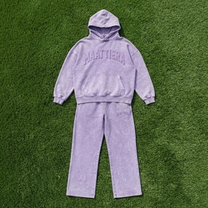 Ensemble survêtement streetwear personnalisé pour femme, comprenant un sweat à capuche oversize violet délavé avec fermeture éclair et un pantalon de survêtement large en molleton de coton, OEM ODM - Product Image 6