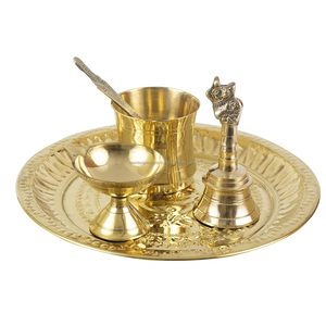 Puja en laiton artisanal traditionnel | Pooja Thali - Product Image 4