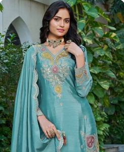 Traje Chinon de talla única con pantalón palazzo cosido, con trabajo de Dhaga y lentejuelas, para uso indio y pakistaní. - Product Image 2