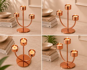 Candelabro de Metal Moderno con Acabado en Cobre de 3 Brazos, Centro de Mesa Decorativo, Decoración Elegante para el Hogar, Candelabro de Alta Calidad - Product Image 4