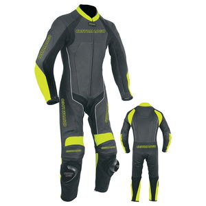 Traje de Motociclismo de Cuero Profesional Personalizado de Una Pieza, Negro con Amarillo Neón, Alta Visibilidad, Equipamiento para Motocicletas Deportivas - Product Image 1