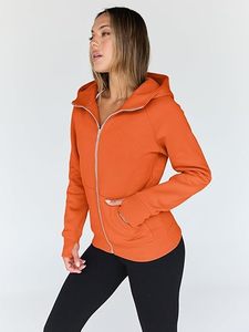 Sudadera con Capucha y Cierre Completo para Mujer, Corte Regular, Color Sólido, Tejido de Algodón y Fibra de Bambú, Ropa de Otoño - Product Image 6