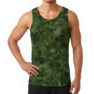 Camiseta Deportiva sin Mangas para Hombre, Camuflaje, Estampado por Transferencia Térmica, 100% Algodón, Cuello Redondo, Tejido de Punto, Secado Rápido, Informal, para Gimnasio y Fitness - Product Image 3