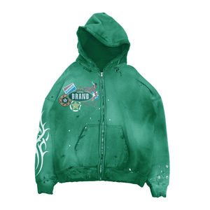 เสื้อฮู้ดดี้โอเวอร์ไซส์สั่งทำพิเศษ ขายส่ง แบบซันเฟด ดีไซน์ขาดๆ แขนยาว มีฮู้ด แต่งคริสตัล แฟชั่นสำหรับผู้ชาย ล้างสีแบบแอซิดวอช - Product Image 4