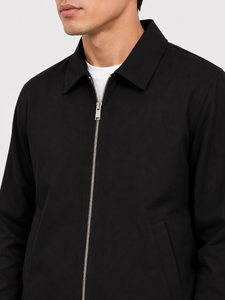 Veste décontractée noire haut de gamme pour homme, entièrement zippée, en sergé de coton respirant, légère, avec fermeture éclair frontale élégante - Product Image 4