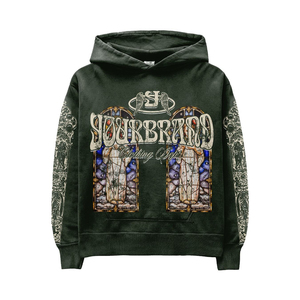 Ensemble de survêtement unisexe pour homme avec sweat à capuche zippé et pantalon évasé, effet vieilli, broderie, délavé à l'acide - Product Image 6