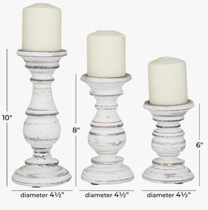 Ensemble de 3 bougeoirs décoratifs en bois de manguier tourné, couleur crème, pour décoration de table à prix avantageux - Product Image 2