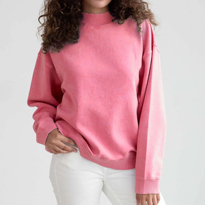 เสื้อสเวตเชิ้ตคอตั้งทรงโอเวอร์ไซส์สำหรับผู้หญิง สีม่วงล้วน ผ้าฝ้ายถัก 100% แขนยาวทรงหลวม สวมใส่ในฤดูใบไม้ร่วง - Product Image 3