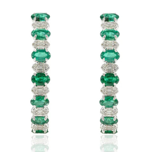 18K White Gold Designer Emerald & Diamond Chunky Drop Earrings-Trendy Gift - Product Image 2