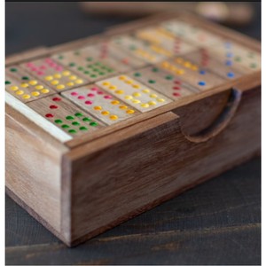 Juego de Dominó de Madera Natural de Lujo en Caja de Madera, Puntos de Colores Impresos Personalizados, Juego de Mesa de Madera Tradicional para Adultos, Regalo - Product Image 1