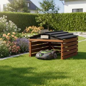 Garage pour tondeuse à gazon en bois d'acacia pas cher avec toit relevable - Product Image 6