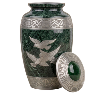 Urna Funeraria de Aluminio con Diseño de Pájaros Plateados, Estilo Europeo, Personalizable con Grabado, para Cenizas Humanas, en Color Mármol Marrón - Product Image 2