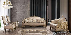 Sofá en forma de L de estilo europeo, tallado a mano, estilo Empire, con sillón para sala de estar, acabado antiguo. - Product Image 2