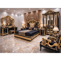 Juego de Dormitorio Moderno Europeo en Negro y Dorado, Cama, Armario, Cómoda, Madera de Teca, Altura Ajustable, Superventas
