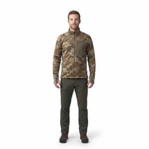 Chaqueta de caza para hombre OEM, capa intermedia de forro polar de rejilla laminada de 240 GSM, con cremallera completa, ajuste atlético, camuflaje, resistente al viento. - Product Image 1