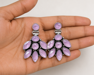 ARTS JEWELS Pendientes Colgantes de Plata Oxidada y Latón con Cuarzo en Bisel, Diseño de Flor, Estilo Étnico, Regalo para Mujer, Joyería Festiva - Product Image 4
