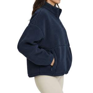 Chaqueta Sherpa Azul Extra Grande con Cierre para Mujer, Sudadera de Cuello Alto para Invierno, Diseño de Logotipo Personalizado, para Exteriores - Product Image 2