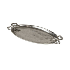 Juego de bandejas de servicio de aluminio plateado de lujo, hechas a mano, con elegantes asas con diseño de flor de lis, bandeja decorativa rectangular de primera calidad - Product Image 4