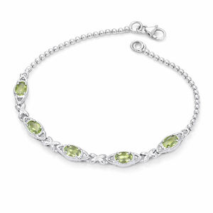 Pulsera de Plata de Ley 925 con Dije Ovalado de Peridoto y 5 Piedras Naturales, Chapada en Oro de 1 Micrón y Rodio - Product Image 2