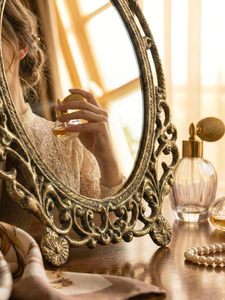 Vintage Brass <b>Table</b> <b>Mirror</b> Antique Finish Decorative Dressing <b>Mirror</b> <b>with</b> <b>Stand</b> Handcrafted Solid Brass Frame for Vanity Home - Product Image 2