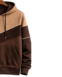 Sweat à capuche pour homme en coton molletonné, color block marron et kaki, style décontracté streetwear, fabricant sur mesure, fournisseur en gros de vêtements - Product Image 4