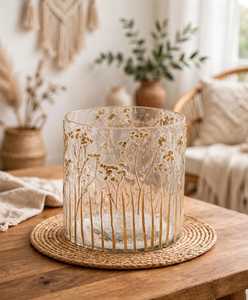 Porte-bougie décoratif en verre, pot à bougie rond imprimé floral, lanterne transparente pour la décoration de table à la maison - Product Image 1