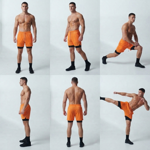 Men's Quick Dry Sport Shorts With Drawstring <b>Mid</b> Waist 2 In 1 Compression Inner <b>Layer</b> Short Length Knitted Compression Leggings - Product Image 5
