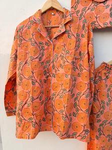 Block <b>Print</b> Cotton Pajama <b>Set</b> Women Nightwear Loungewear with Matching Pouch Soft Breathable Summer Sleepwear Wholesale - Product Image 4