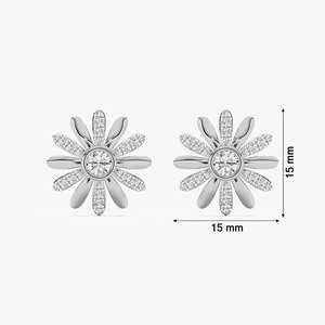 Pendientes de Diamantes Cultivados en Laboratorio con Corte Redondo y Diseño Único, Oro Blanco de 14K, Diseño de Flor, 36 Piedras, Certificados por IGI, para Mujer - Product Image 3