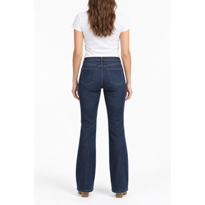 Jeans de mezclilla de mujer de tiro medio, corte bootcut, índigo oscuro, ajuste skinny, logo bordado, estilo ancho, tallas XS-6XL, OEM, marca privada - Product Image 2
