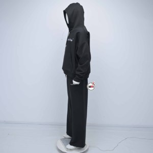 Wholesale Price Unisex Black Cotton Hooded Tracksuit Full Sleeve Loose Fit Casual Autumn Wear With Front Logo Print <b>Set</b> with OEM - Product Image 4
