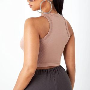 Women's Ribbed Crop Tank Top O-<b>Neck</b> Sleeveless Solid Color Casual Knitted Spandex Polyester Breathable Top - Product Image 2