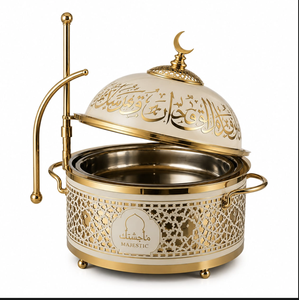 Calentador de Comida Tipo Buffet de Acero Inoxidable con Acabado en Oro Blanco de Lujo, Recipiente Redondo para Calentar Alimentos para Hoteles y Servicios de Catering - Product Image 4