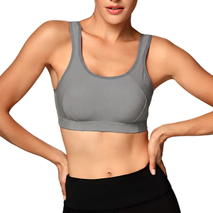 Soutien-gorge de sport rose avec bordure grise, maintien élevé, haut de yoga et d'entraînement, vêtements de sport pour femmes - Product Image 5