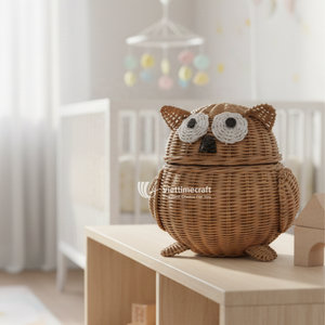 Owl-Shaped Rattan Storage <b>Basket</b> <b>with</b> <b>Lid</b>-Kids Animal-Themed Storage Solution - Product Image 6