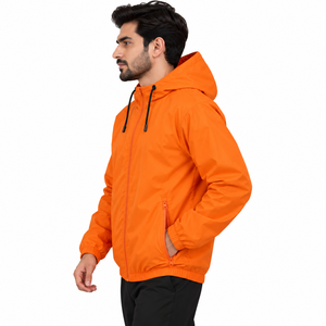 Chaqueta Cortavientos con Capucha para Hombre MANGOES FASHION, Color Naranja, Corte Regular, Color Sólido, Cierre Frontal con Cremallera, Tejido de Poliéster, Ropa de Invierno - Product Image 3