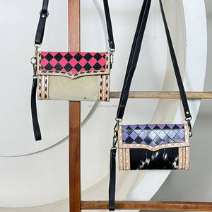 Nouveau 2026 Pochette bandoulière de haute qualité en cuir de vachette à poils naturels, motif à carreaux, en cuir travaillé à la main, avec dragonne, mini sac - Product Image 5