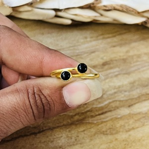 Modern Unique 18k Gold Plated Black Onyx <b>Ring</b> Minimal Brass <b>Dainty</b> <b>Ring</b> Double Stone Vintage <b>Ring</b> Wholesale <b>Ring</b> For Women - Product Image 2
