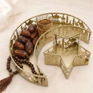 Luxury <b>Gold</b> Metal Ramadan <b>Serving</b> <b>Tray</b> Set Moon Star Shaped Eid Mubarak Decoration Hollow Out Mosque Pattern Iron Art Dessert - Product Image 4