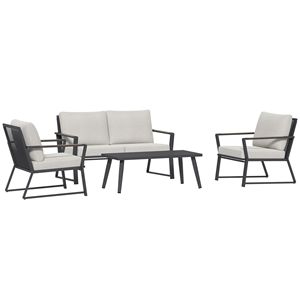 Set da 4 poltrone e tavolino da caffè in alluminio bianco crema per patio - Resistente alle intemperie e durevole - Product Image 1