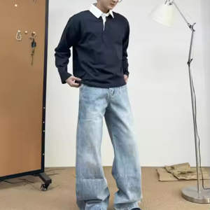 Polo à manches longues pour homme, coupe décontractée, col contrastant, quart de zip, couleur unie, doux, respirant, décontracté, pour tous les jours - Product Image 3