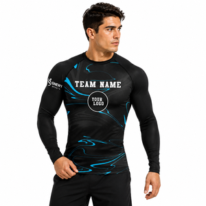 เสื้อรัดกล้ามเนื้อสำหรับผู้ชาย SINEWY SPORTS สีดำ-น้ำเงิน พิมพ์ลายด้วยเทคนิค Heat-Transfer ผลิตจากโพลีเอสเตอร์/คอตตอน 160 กรัม สำหรับ MMA แห้งเร็ว แขนยาว รุ่นทีม - Product Image 1