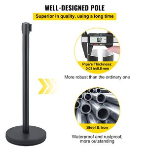 Set di 8 Pali Retrattili con Cordoncino per Controllo Folla, 2 m, Neri - Product Image 3
