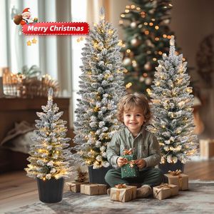 Set di 3 Alberi di Natale Artificiali Pre-Illuminati con 50/100/150 Luci Calde a Batteria, Alberi di Natale Realistici Effetto Neve da 3/4/5 Piedi in Vaso - Product Image 5