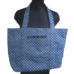 Bolso de Mano Grande con Estampado de Bloque de Lona de Algodón para Mujer, Bolsa de Compras con Diseño de Moda - Product Image 1